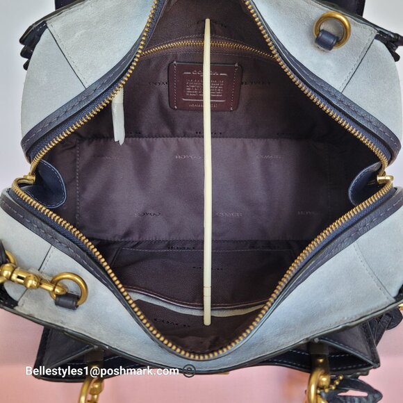 COACH Dreamer 27 Whipstitch Colorblocked Mixed Leather & Suede Satchel-Ink Mult⭐ - Picture 12 of 16